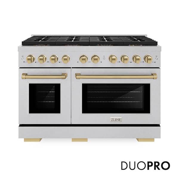 Autograph 48 in 6.7 cu. ft. Paramount Dual Fuel Range with 8-Burner DuoPro Cooktop and Dual Ovens in Satin and Champagne