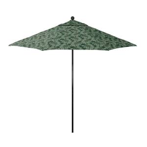9 ft. Black Fiberglass Market Patio Umbrella with Manual Push Lift in Palm Hunter Pacifica Premium