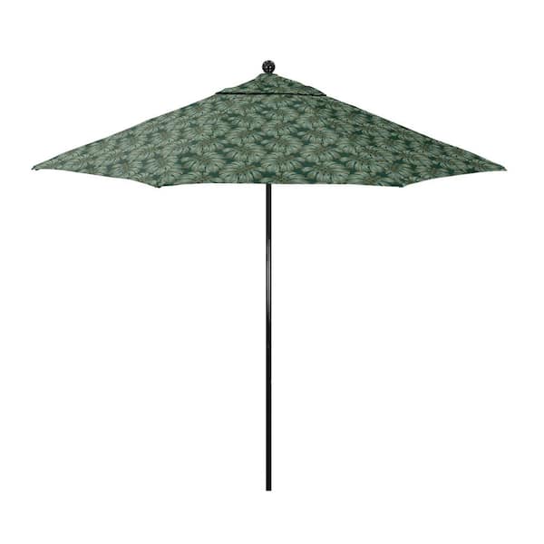 California Umbrella 9 ft. Black Fiberglass Market Patio Umbrella with Manual Push Lift in Palm Hunter Pacifica Premium