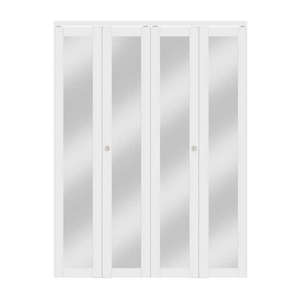 64 in. x 80 in. 1-Lite Mirrored Glass and Solid Core White Finished MDF Interior Closet Bi-Fold Door with Hardware