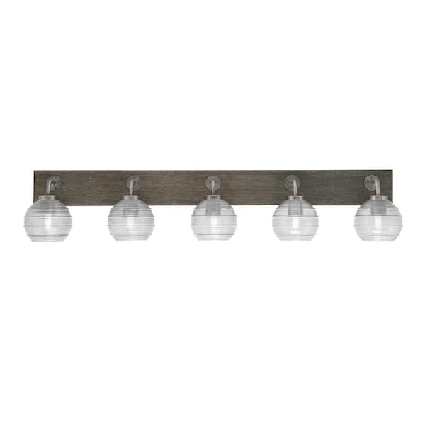Unbranded Kirby 46.75 in. 5 Light Graphite & Painted Wood-look Vanity Light with 6 in. Clear Ribbed Glass Shades No Bulbs Included