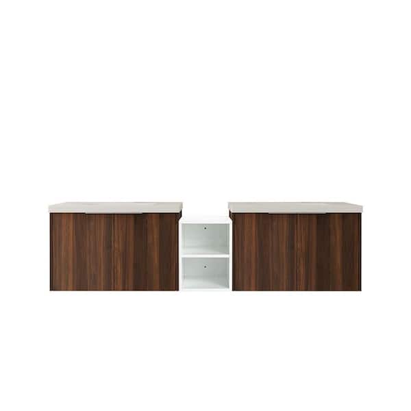 Stafford 71.1 in. W x 18.1 in. D x 19.3 in. H Floating Bath Vanity in California Walnut with White Resin Vanity Top