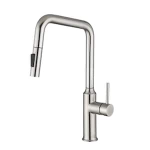 Single Handle Pull Down Sprayer Kitchen Faucet with Pull Out Spray Wand Metal Stainless Steel Filler in Brushed Nickel