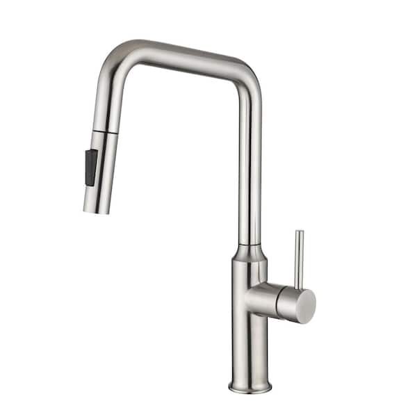 Lukvuzo Single Handle Pull Down Sprayer Kitchen Faucet with Pull Out Spray Wand Metal Stainless Steel Filler in Brushed Nickel