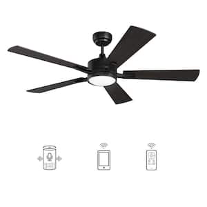 Apex 56 in. Dimmable LED Indoor/Outdoor Black Smart Ceiling Fan, with Light and Remote, Works w/Alexa/Google Home
