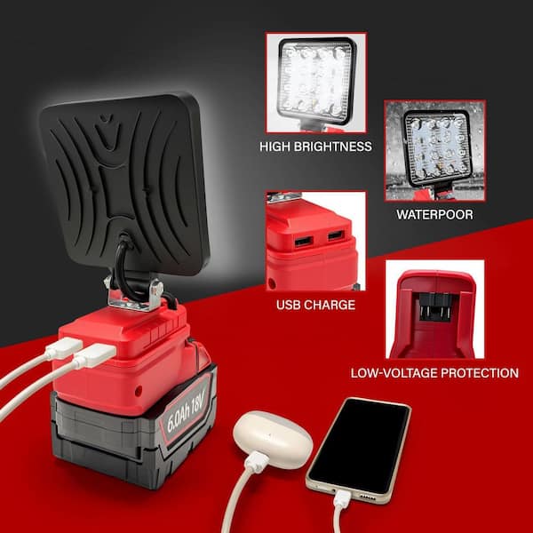 2pcs 48W 3800 Lumen LED Flood Work Light Cordless Power Source