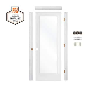 Ready-To-Assemble 32 in. x 80 in. 1-Lite Right-Hand Clear Glass Solid Core MDF Primed Single Prehung Interior Door