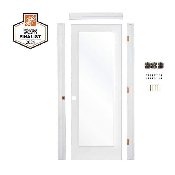 DIY RTA Kit 32 in. x 80 in. 1-Lite Right-Hand Clear Glass Solid Core MDF Primed Single Ready To Assemble Interior Door