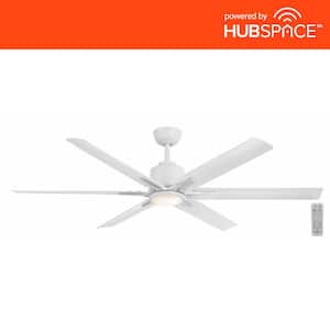 Kensgrove II 60 in. Integrated CCT LED Indoor/Outdoor Matte White Smart Ceiling Fan with Remote Powered by Hubspace