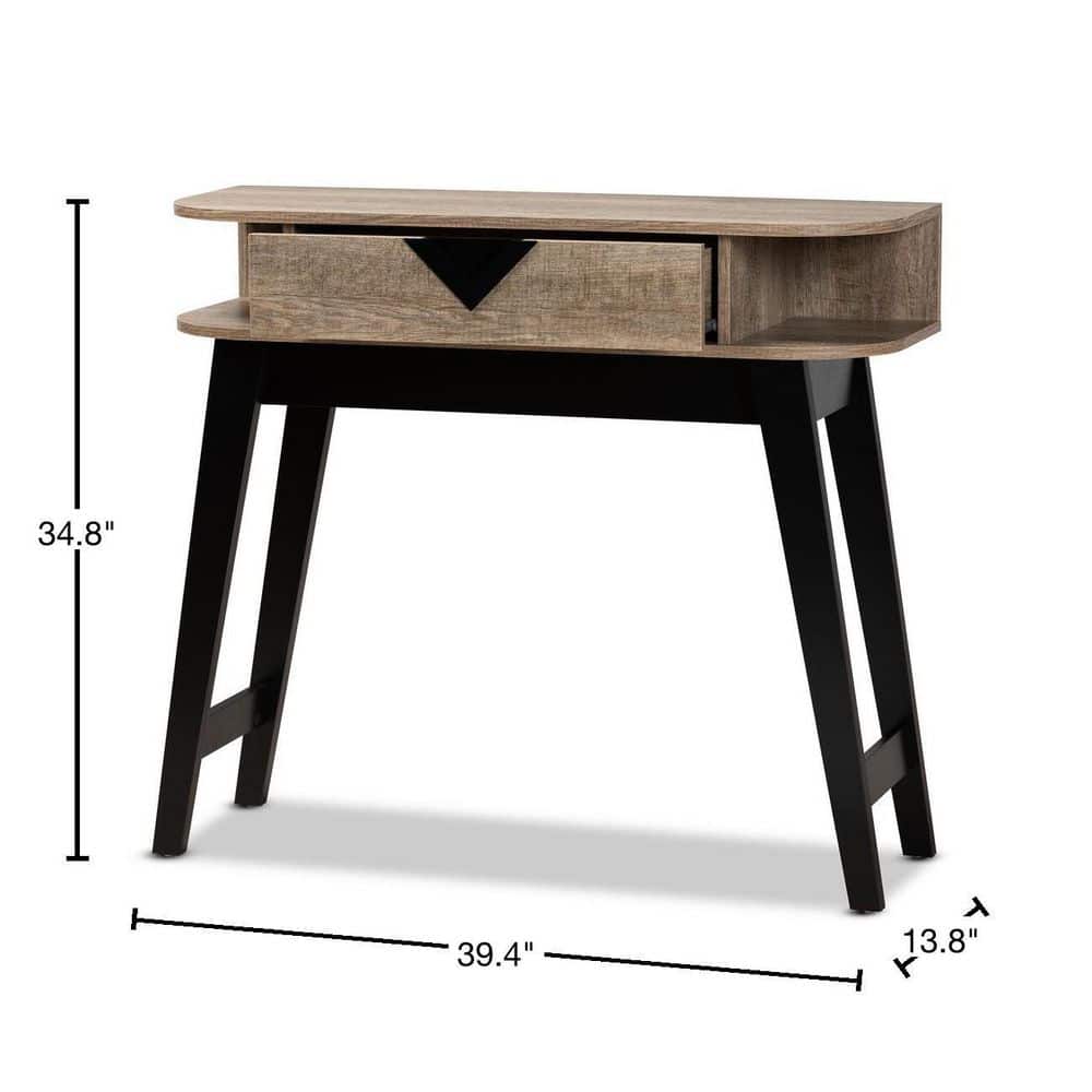 Light Brown Wood Demilune Console Table with Storage