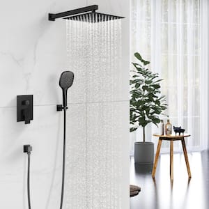 3-Spray Patterns with 2.5 GPM 10 in. Wall Mount Dual Shower Heads with Handheld in Matte Black (Valve Included)