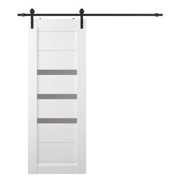 Belldinni Dora 32 in. x 84 in. 3-Lite Frosted Glass Bianco Noble Wood Composite Sliding Barn Door with Hardware Kit