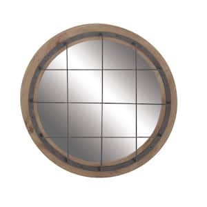 31 in. x 31 in. Round Framed Brown Wall Mirror with Grid