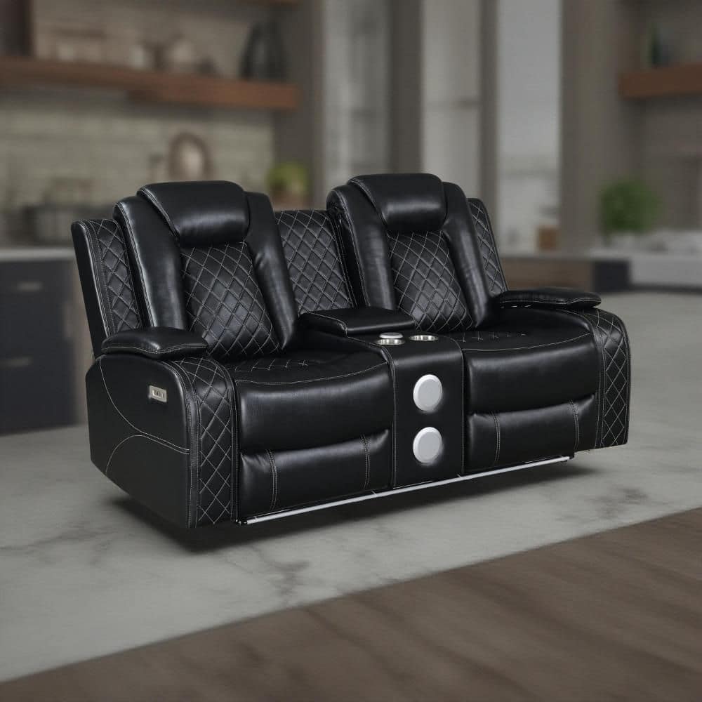 Ronie Black and White Faux Leather Glider Dual Power Recliner Loveseat with USB Port price history on PriceWatchPro