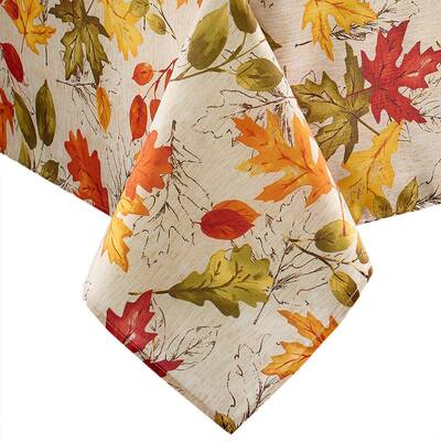 60 in. W x 120 in. L Multi Color Polyester Autumn Leaves Fall Printed Tablecloth