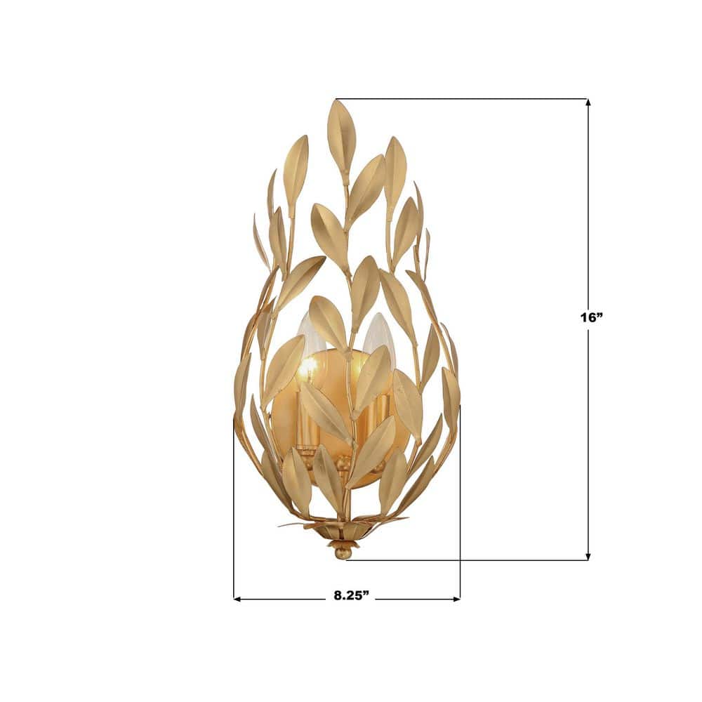 Antique Gold Wrought Iron Leaf Vanity Sconce, 16" Height