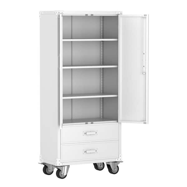 31.5 in. W x 72 in. H x 16.5 in. D Storage Cabinet with 3-Shelf and 2-drawers Metal Freestanding Cabinet in White