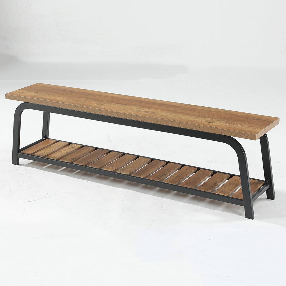 63 in. Brown Entryway Bench, Shoe Storage Bench with Storage for Entryway