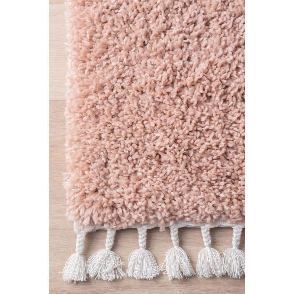Luxe Braided Tassel Pink Shag Rug 2' x 3'