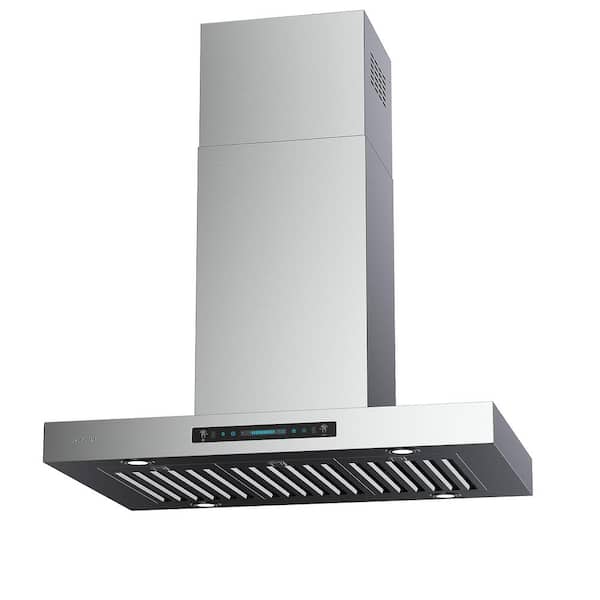 iKTCH 29.3 in. 900 CFM Ducted Island Mount Range Hood in Stainless Steel with LED Light and Remote Control