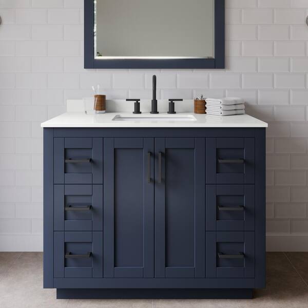 Miranda 42 in. W x 22 in. D x 33.75 in. H Single Bath Vanity in Dark Blue with White Quartz Top