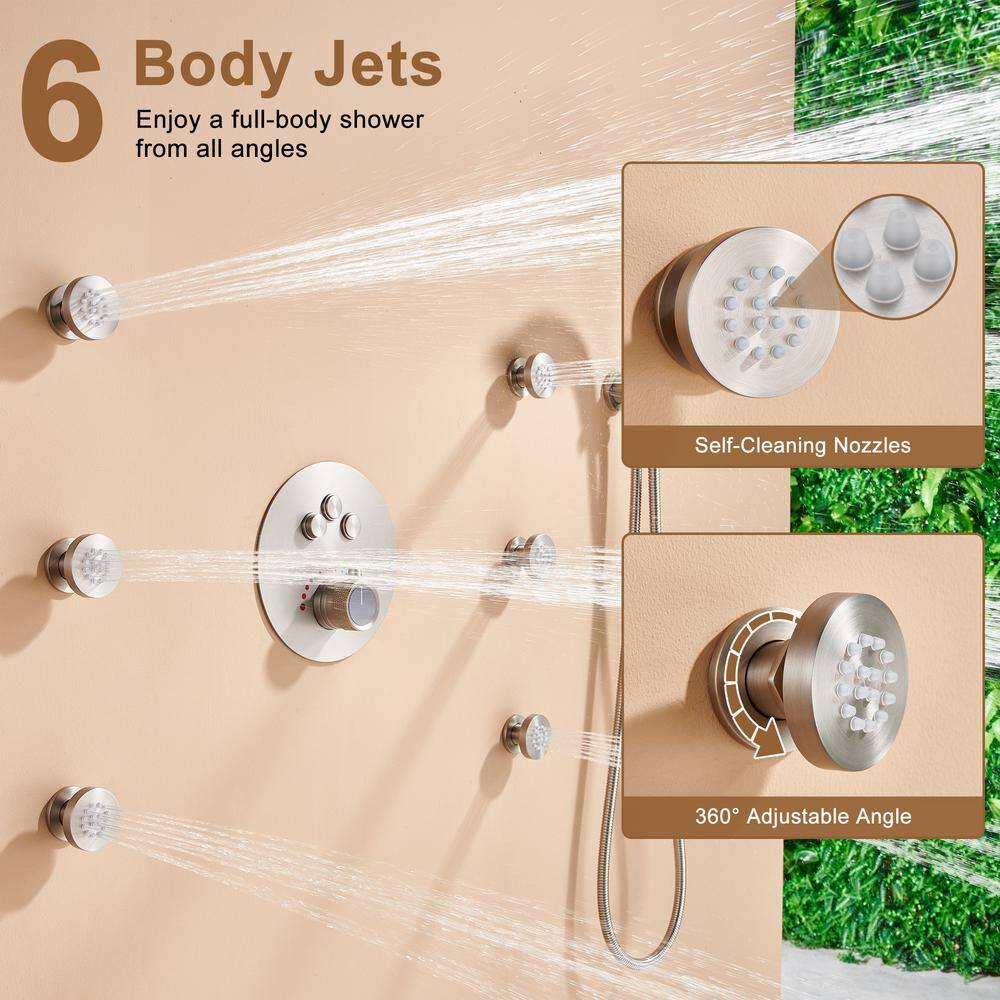 Brushed Nickel Thermostatic Rain Shower System with Digital Display