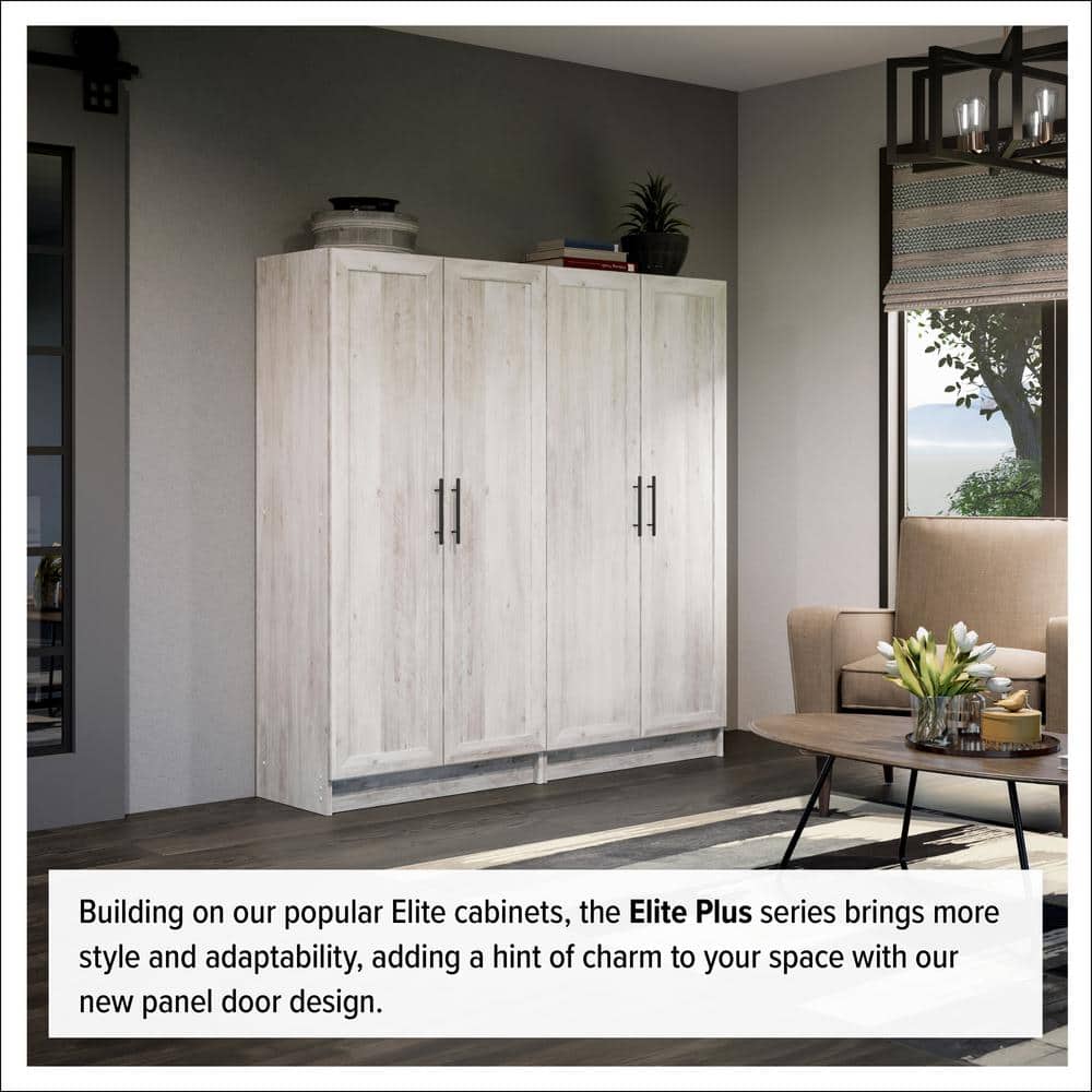 Washed White Tall Utility Storage Cabinet with Adjustable Shelving