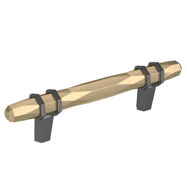 London 3-3/4 in. (96mm) Modern Golden Champagne/Black Chrome Bar Cabinet Pull