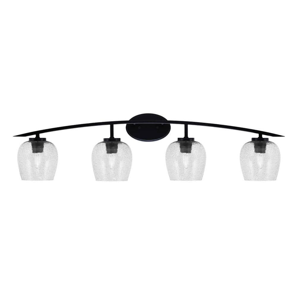 Siena 40 in. 4-Light Matte Black Vanity-Light with 6 in. Smoke Bubble Glass