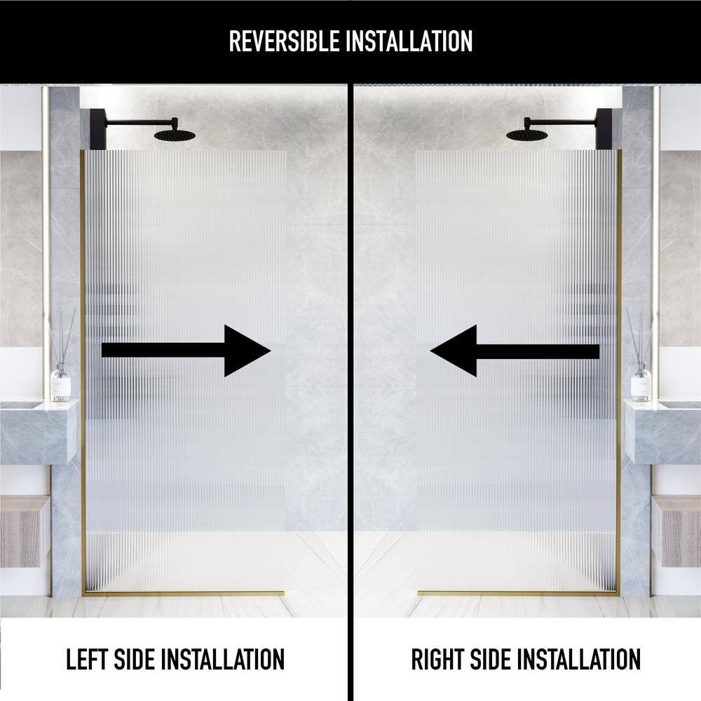 Zenith 34" Matte Gold Frameless Fluted Glass Shower Screen