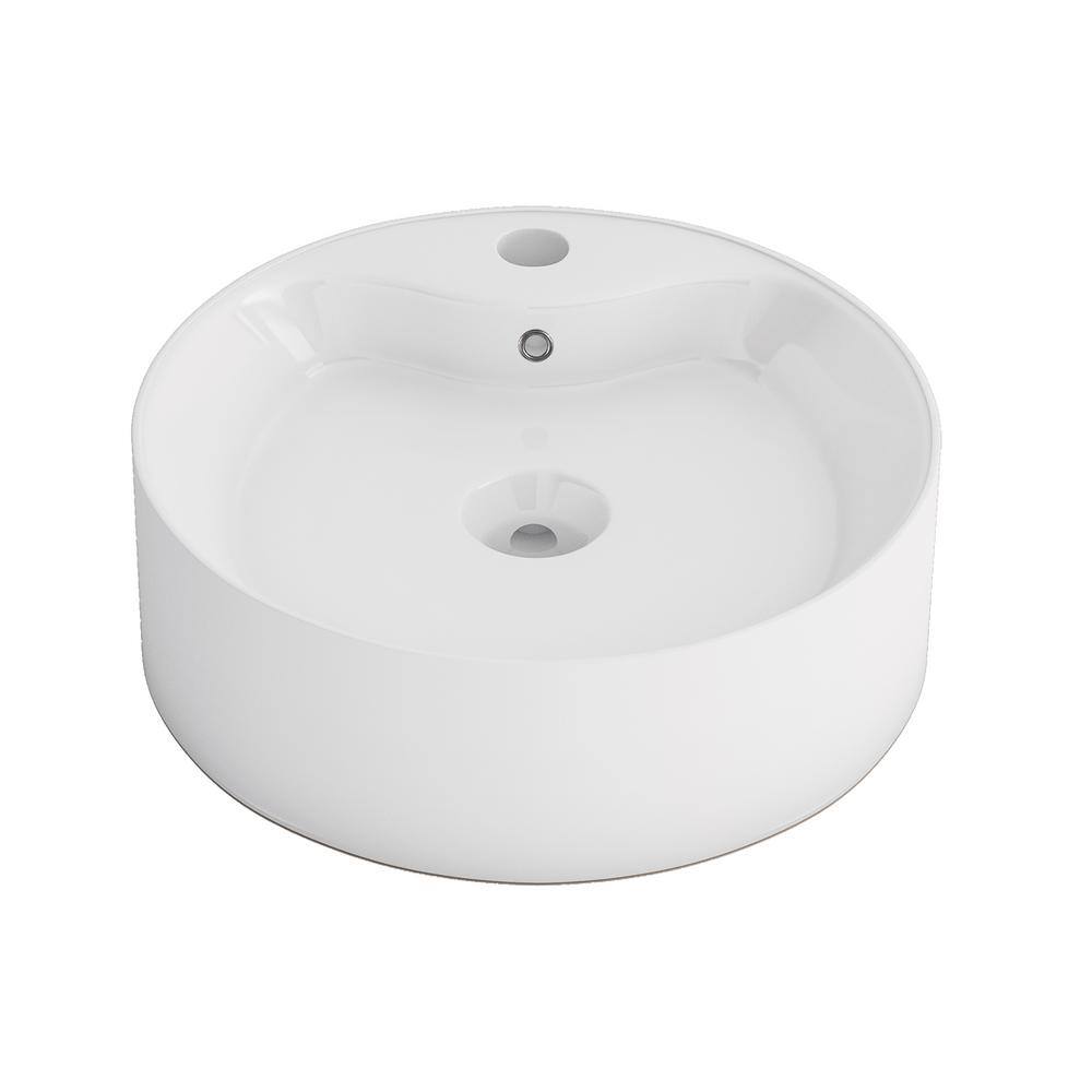 Altair 18.3'' White Ceramic Circular Bathroom Sink with Overflow
