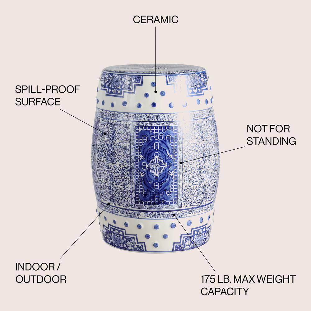 Chinoiserie Blue & White Acanthus Ceramic Garden Stool 17"x23"