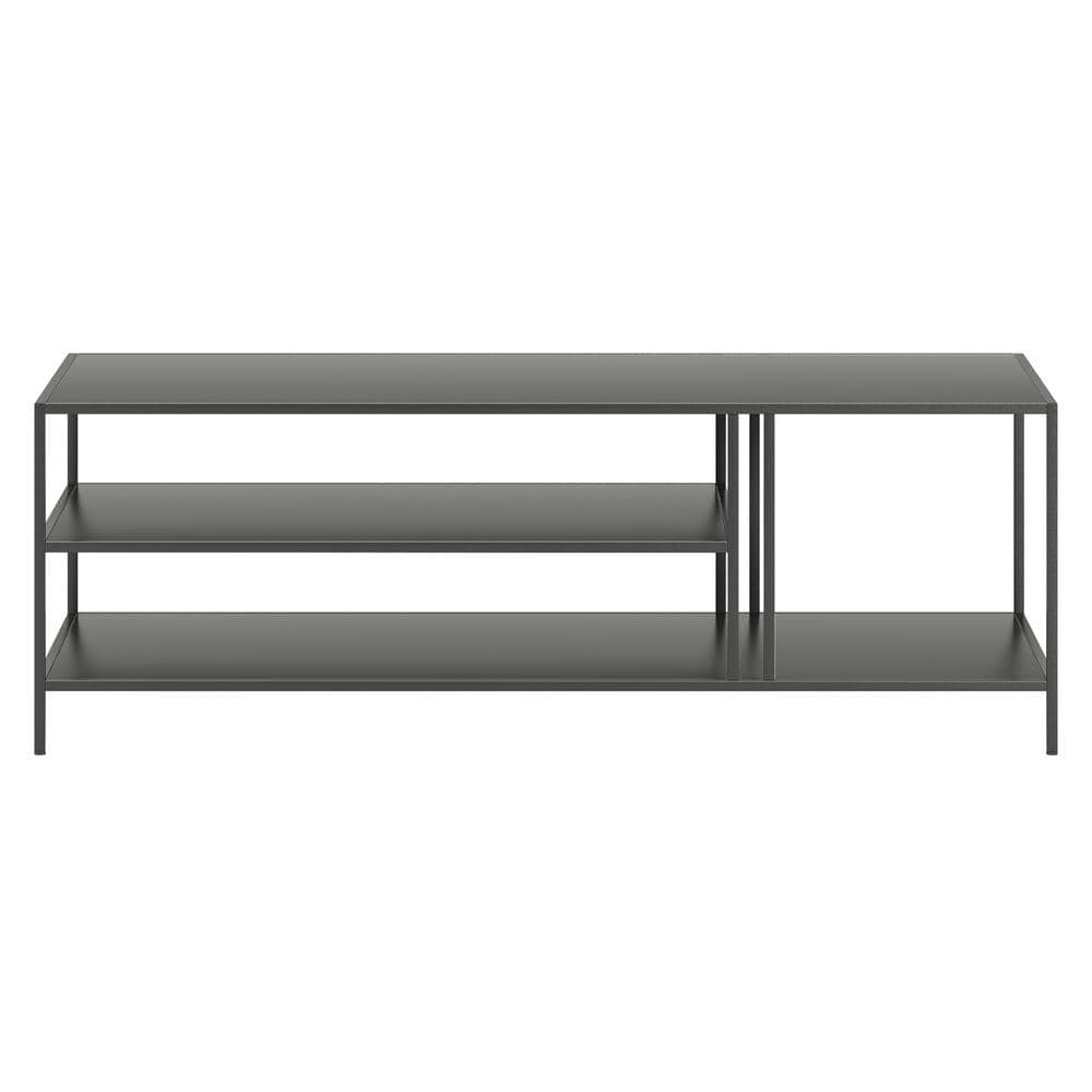 Gunmetal Gray Steel Rectangular Coffee Table with Shelves