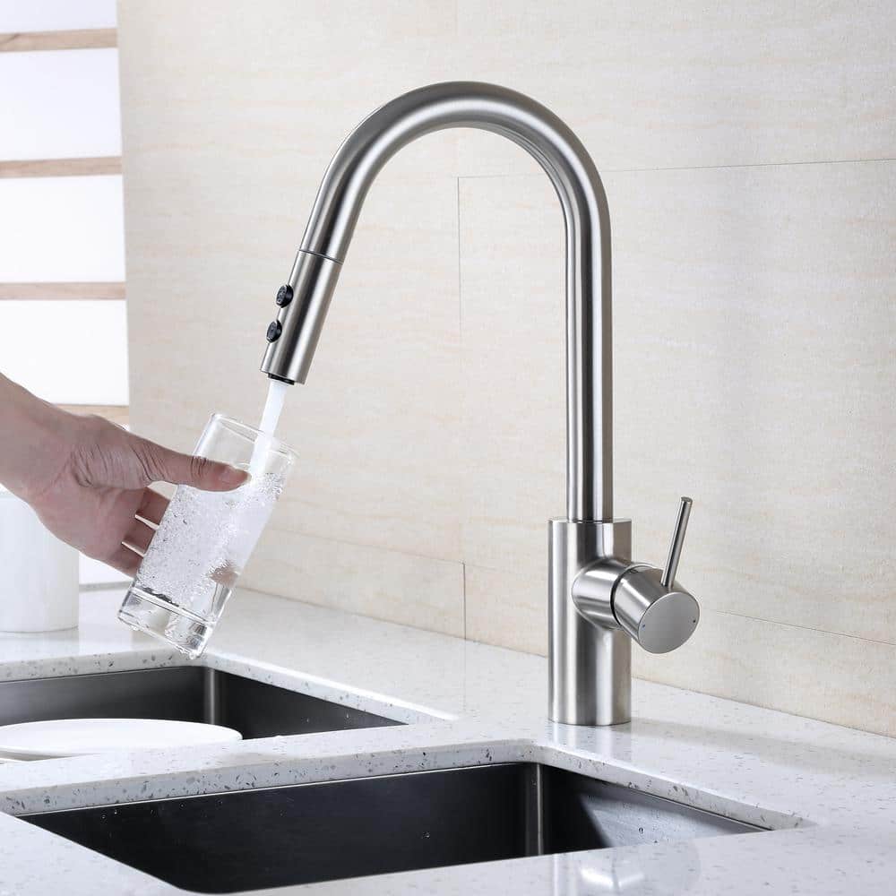 Brushed Nickel Single Handle Pull Down Kitchen Faucet
