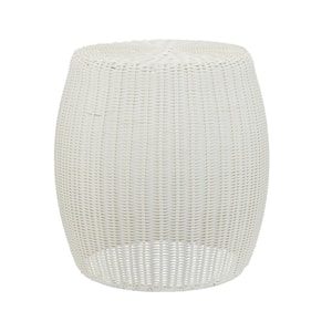 13.75 in. White Round Open Top Barrel Basket Side Table