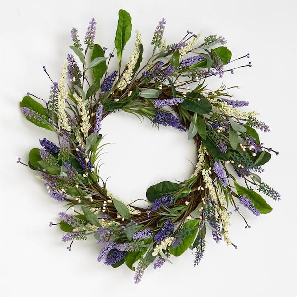 Worth Imports 20 in. Artificial Lavender Wreath with Leaves On Twig Base
