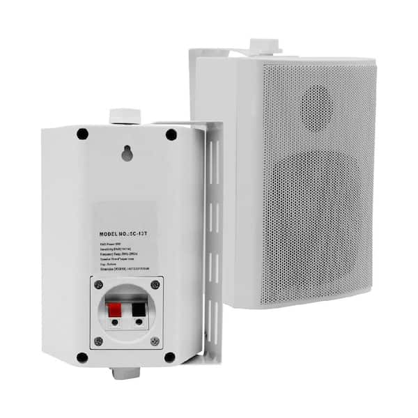 phyfalip 2-Piece Stereo Outdoor Speaker with 100-Watt Peak, Waterproof, Weatherproof and In-Wall Mount for Patio & Garage, White