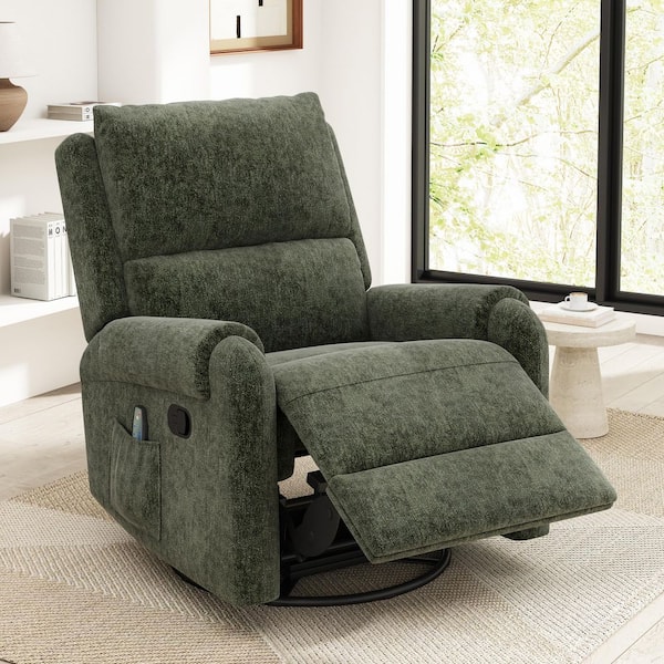 Green Manual Premium Chenille Massage Recliner Chair Nursery Swivel Rocker Recliner with a Side Storage Pocket