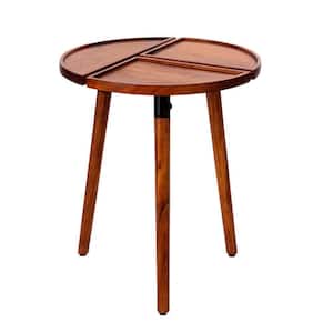 16 In. Warm Brown Round Acacia Wood Side Accent End Table with 3-Tabletop Sections
