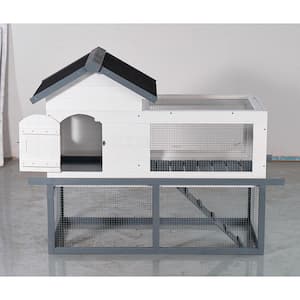 27.1 in. W x 40.9 in. H Wood Garden Fence Waterproof Chicken Coop and Rabbit Hutch Complete with a Roof, Stairs