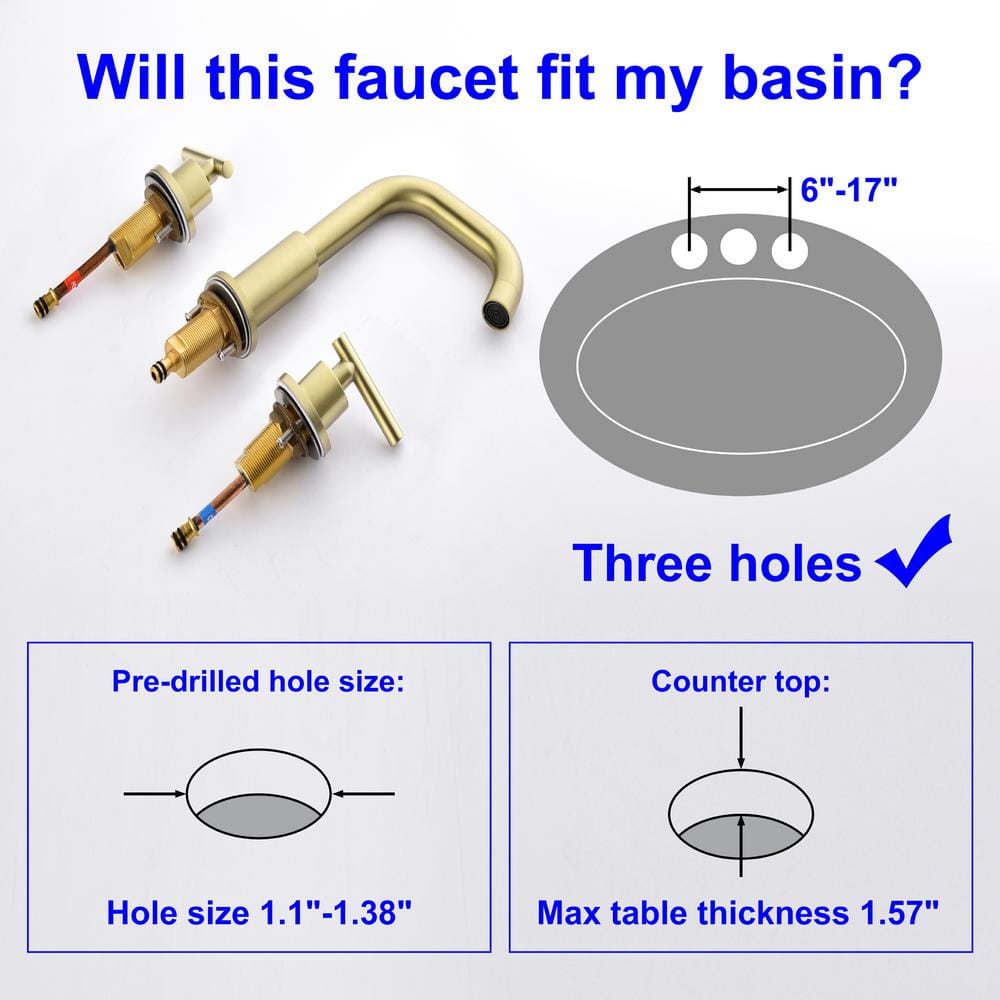 Brushed Gold Solid Brass Widespread Bathroom Faucet