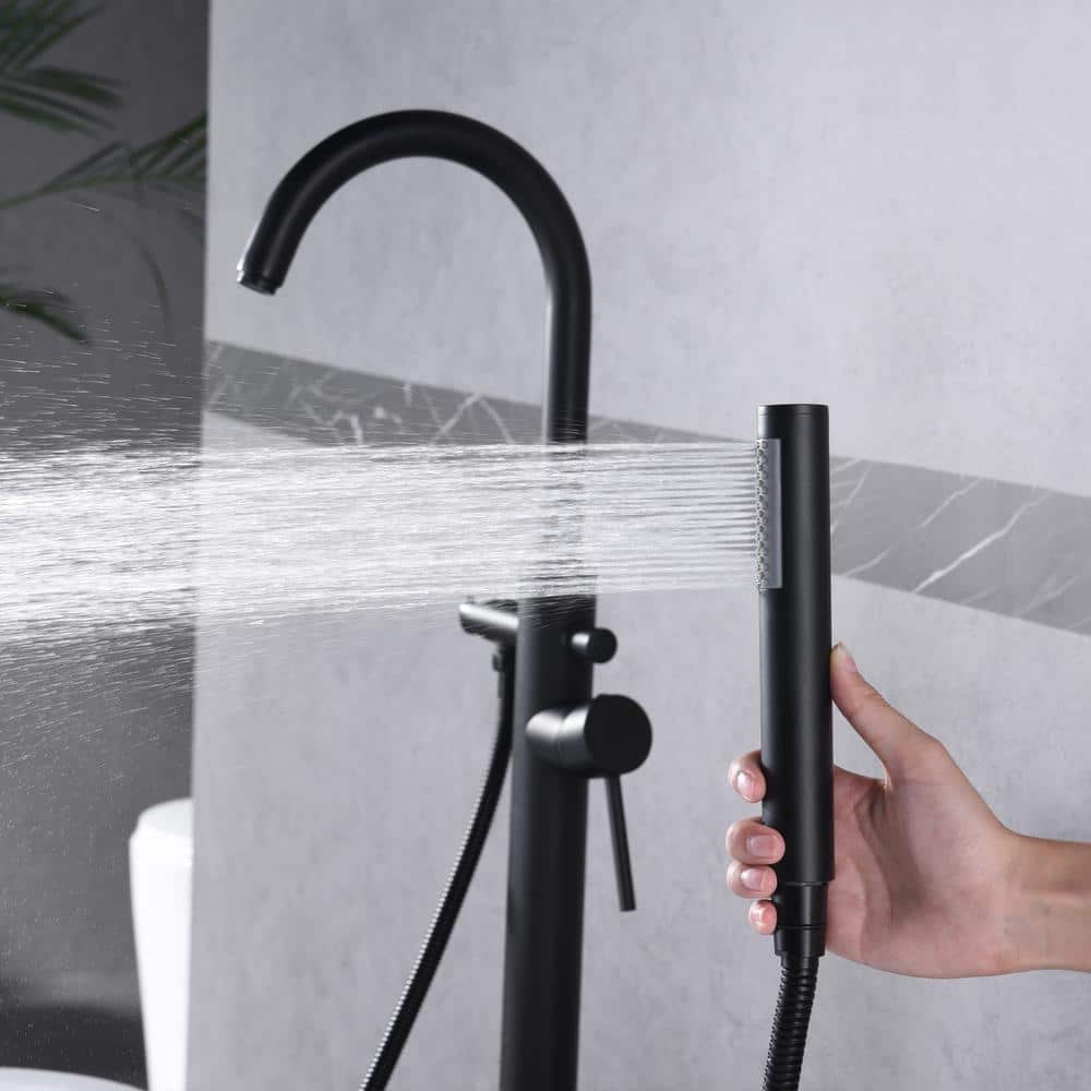 Matte Black Freestanding Tub Faucet with Hand Shower