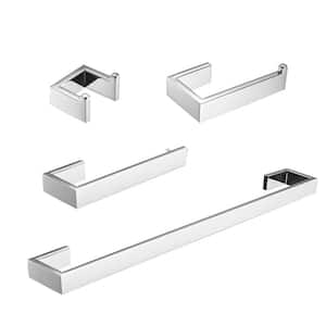 4-Piece Bath Hardware Set with Towel Bar, Robe hook, Toilet Paper Holder and hand towel holder in Chrome