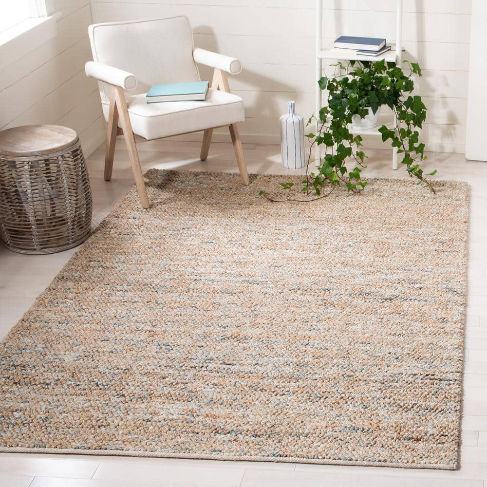 Natural and Blue Hand-Knotted Wool 6' x 9' Area Rug