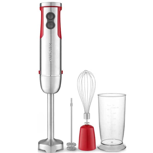 Zulay Kitchen 3-in-1 Immersion Blender Handheld 800-Watt 12-Speed (Red)