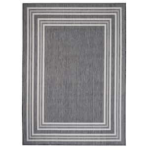 Balancing Gray / White 5 ft. 3 in. x 7 ft. Striped Bordered Polypropylene Indoor/Outdoor Area Rug
