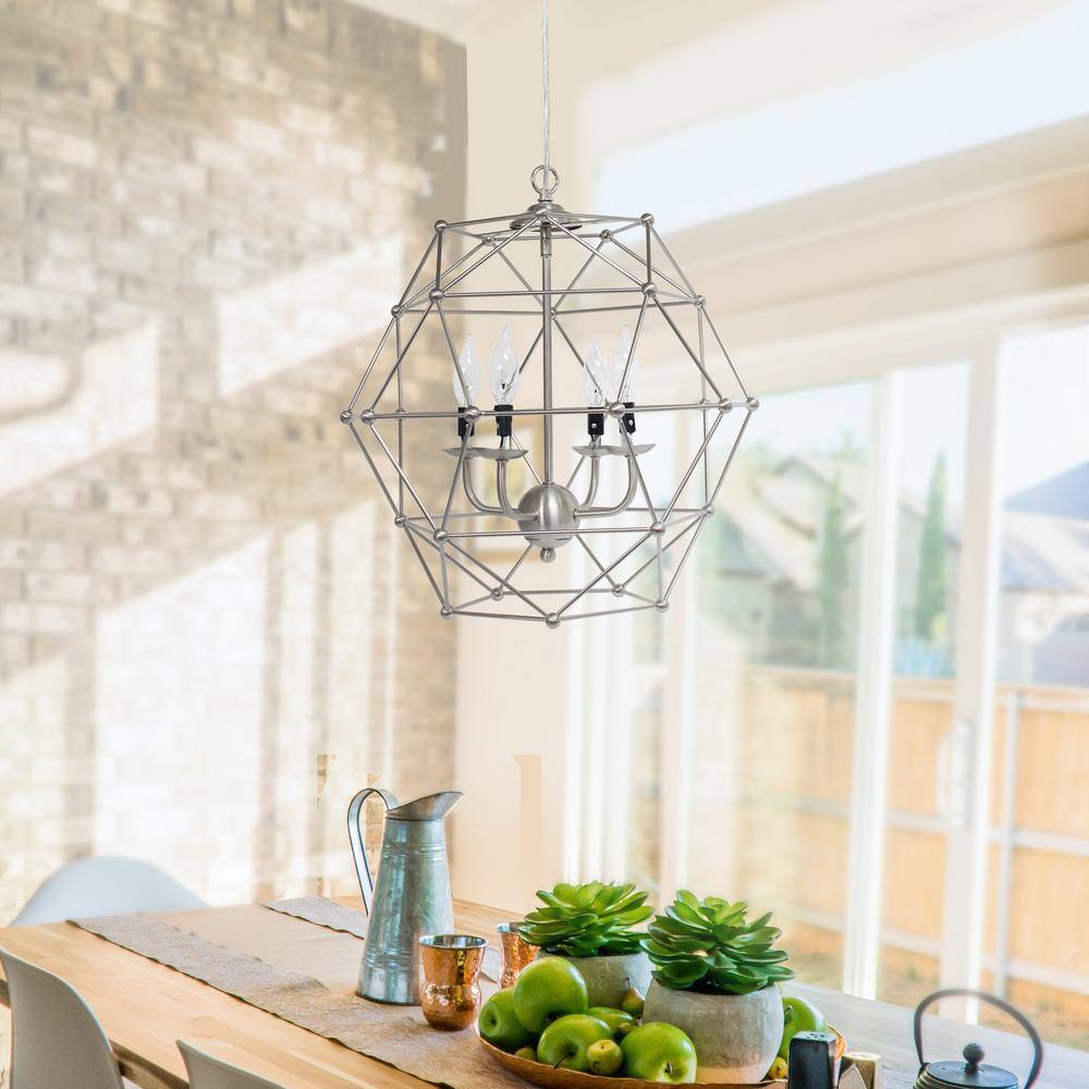 Geometric Brushed Nickel 18" Polyhedron Pendant Light