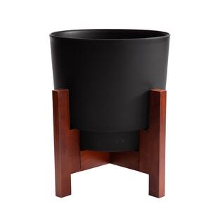 Hopson Medium 10 in. Black Plastic Planter with Wood Stand