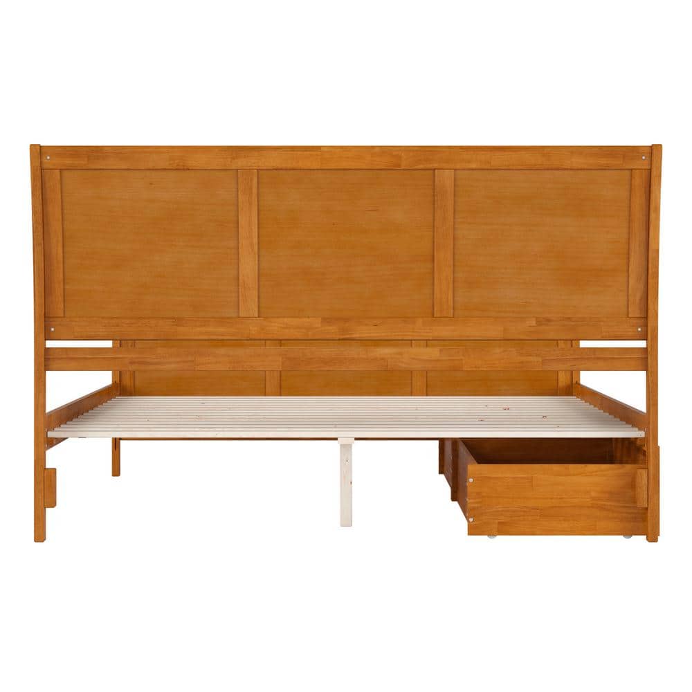 Portland King Light Toffee Wood Platform Bed with Storage Drawers