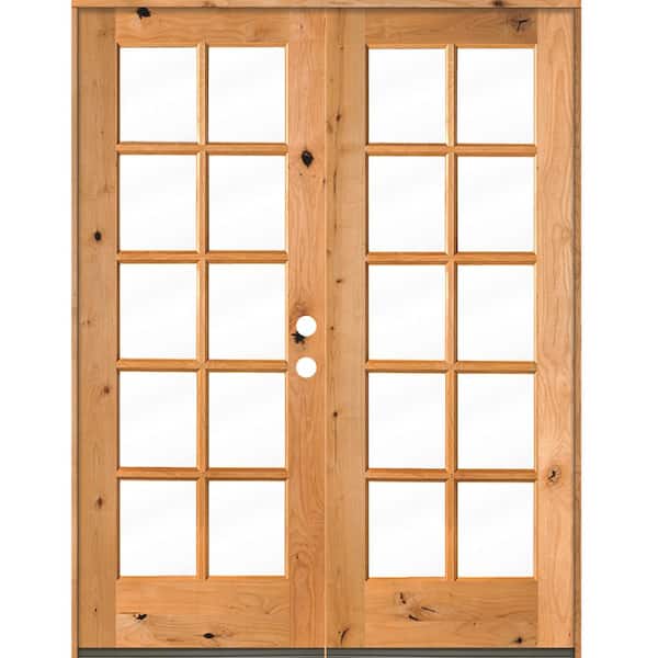 Krosswood Doors 60 in. x 80 in. French Knotty Alder 10-Lite Clear Glass clear stain Wood Left Active Inswing Double Prehung Front Door